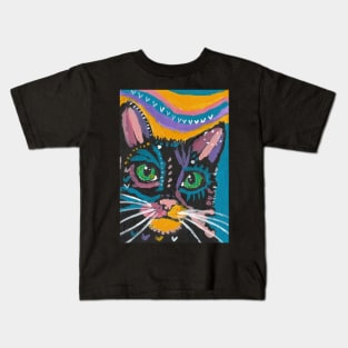 colorful cat face abstract Kids T-Shirt